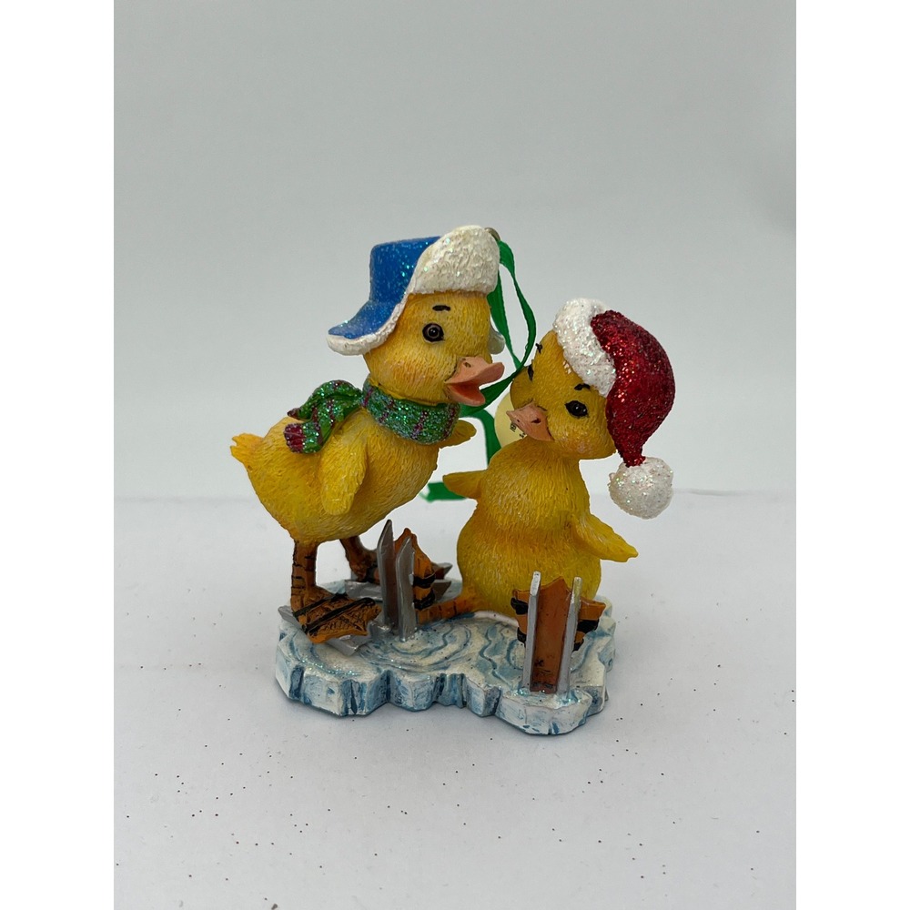 Danbury Mint Ornament Yellow Ducklings Ice Skating Baby Animal Ornaments Bird